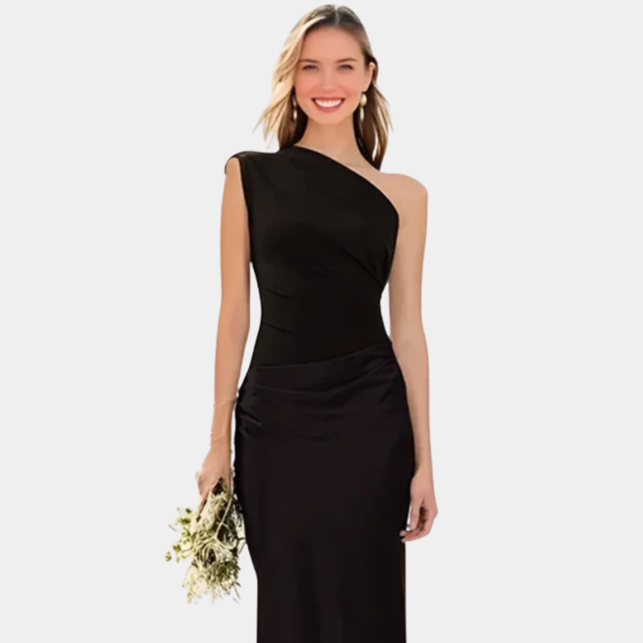 Aleida | Maxi šaty z saténu s jedním ramínkem